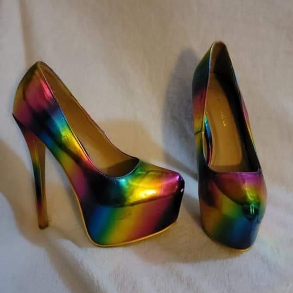 Rainbow platform heels.